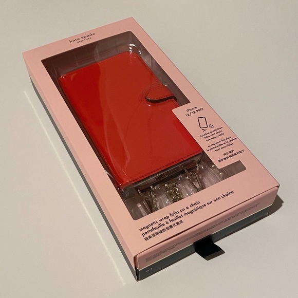 ♠️Kate Spade iPhone 12 Folio Case Chain Crossbody - Picture 14 of 15